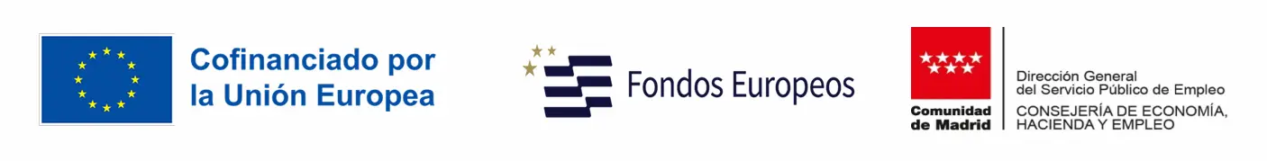 Logotipos de Cofinanciado por la Unión Europea, Fondos Europeos y Comunidad de Madrid